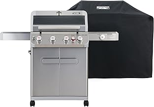 Monument Grills Outdoor Barbecue Stainless Steel 4 Burner Propane Gas Grill, 62,000 BTU Patio Garden Barbecue Grill with Side Burner, Infrared Technology and Knob Controls, Mesa415BZ with BBQ Cover