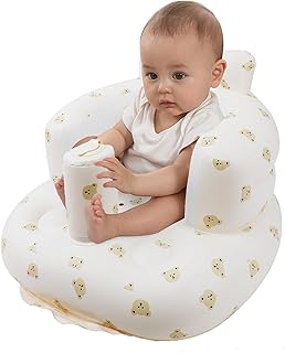 Inflatable Baby Seat for Babies 3 Months and Up, Toddler Floor Seats for Sitting Up, Built in Air Pump Baby Seats for Kids, Blow Up Baby Chair with Back Support - Cute Bear