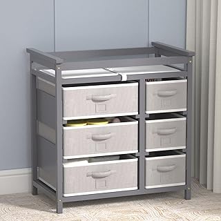 XJD Baby Changing Table with 6 Storage Drawers and Pad Baby Changing Station, Diaper Changing Station(Grey)