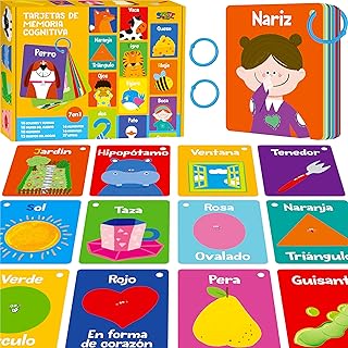 51 PCS Spanish Baby Cognitive Flashcards, Double Sided Printed 7 in 1 Colorful Cards Alphabet, Numbers, Foods, Animals, Shapes, Colors with 2 Reclosable Rings, Learning Tool for Toddlers
