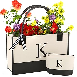 Monogrammed Canvas Tote Bag with Zipper Pockets - Ideal Gift for Mom, Teacher, Sister