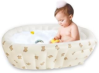 Inflatable Baby Bathtub with Built in Pump, Collapsible Safe Baby Bathtub for Newborns and Baby, Non-Slip Travel Mini Swimming Pool for Babies 0-5 Years Old - Bear