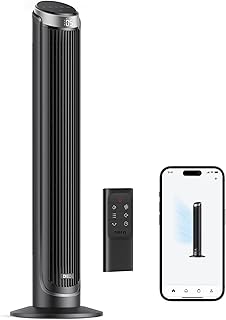 Dreo Smart Tower Fans for Bedroom, 90&deg; Oscillating Fans for indoors, 5 Speeds 4 Modes Max 26ft/s, 12H Timer, LED with Touch, Remote Control, 40" Quiet Bladeless Standing Floor Fan for Home Office