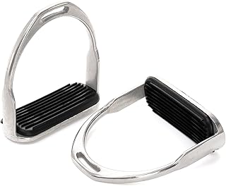 2 Pack Horse Riding Stirrups, Metal Hose Saddle Stirrup with Rubber Pad, Safety Knee Ankle Protection Saddle Pain Stress Relief