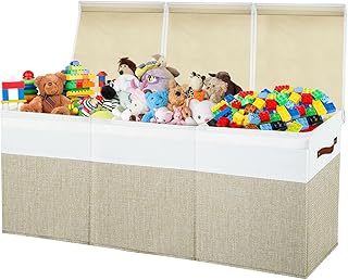 Large Toy Box Chest,Toy Storage Organizer,Storage Bins with Lids,Stuffed Animal Storage,Toy Bins for Kids,Toddlers,Baby,Girls,Nursery,Living Room,playroom(Beige)