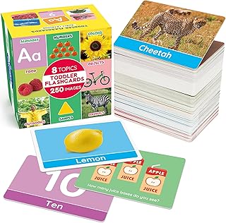 BenBen Flash Cards for Toddlers, 250 Images, Extra Thick Double-Sided Educational Flashcards, Alphabet, Number, Animal, Shape, Color, Preschool Learning Activities, Gift for Kids 1 2 3 4 Years