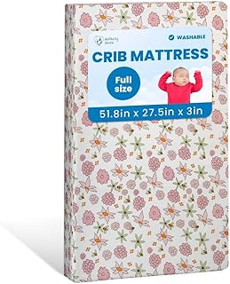 Breathable Crib Mattress, Washable High Rebound Foam for Baby Cribs, Fits Standard Toddler Beds, Full Size (51.8" L x 27.5" W x 3" H), Flower Design