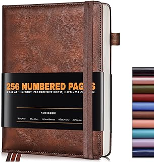 Lined Journal Notebook for Women Men, 256 Numbered Pages Hardcover Leather Journals for Writing, A5 Journaling Notebooks, College Ruled Journal for Business Work School Note Taking 5.75" x 8.38" Brown