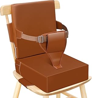 Toddler Booster Seat for Dining Table Kitchen Chair, Waterproof Non-Slip with Backrest & Adjustable Straps, Portable PU Travel Baby Kids Booster Seat Cushion