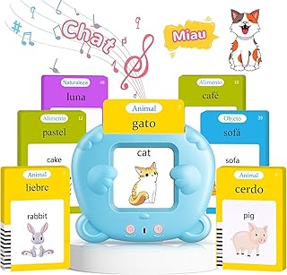 Spanish & English Talking Flash Cards for Toddler, Bilingual Flash Cards Learning Montessori Toys with 224 Sight Words, Speech Therapy Toys for Children Sensory Preschool Education