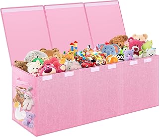 Extra Large Toy Box, Toybox for Kids Boys Girls, Collapsible Sturdy Toy Storage Organizer with Mesh Pockets, 40"x14"x16" Kids Storage Boxes Bins Baskets for Nursery, Playroom, Pink