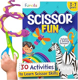 Funcils Toddler Scissor Skills - Art Supplies & Crafts Kit for Kids, Safety Scissors, Fine Motor Toys, Montessori Gifts for Boys & Girls Ages 3, 4, 5, 6, 7 Year Old, Preschool Learning Activity Books