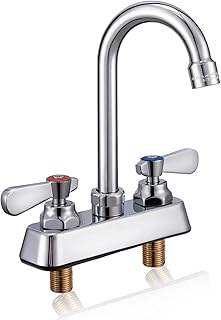 Leak-Free Commercial Sink Faucet 4 inch Center 2 Hole, Commercial Handwash Sink Faucet 3-1/2" Gooseneck Deck Mount, Laundry Tub Utility rv Bar Sink, Brass