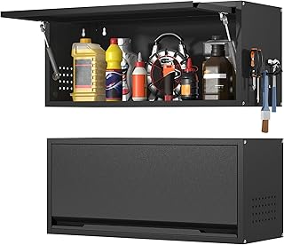 Coolsun Metal Wall Cabinet, Garage Wall Cabinet with Up-Flip Door, 31.5" W Wall Mounted Metal Storage Cabinet for Kitchen,Garage,Basement,Ware House Assembly Required (Black)