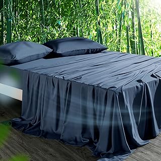 Cooling Sheets Set Queen Size, Viscose Derived from Bamboo for Hot Sleepers | Deep Pocket Up to 16 Inch | Silky Soft & Breathable Bedding - 4PC (Queen, Navy)