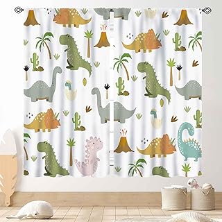 Dinosaur Curtains for Boys Room, Cartoon Dino Cute Safari Animal Printed Baby Kids Room Decor Blackout Window Drapes Treatments for Children Nursery Bedroom Living Room 2 Panel Sets, 42"x45" Inch