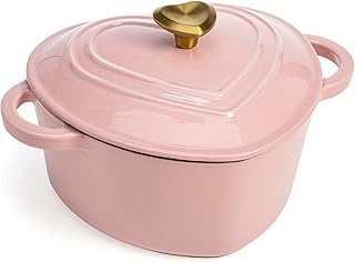Paris Hilton Enameled Cast Iron Dutch Oven Heart-Shaped Pot with Lid, Dual Handles, Works on All Stovetops, Oven Safe to 500&deg;F, 4-Quart, Pink
