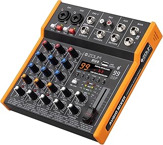 Professional 4 Channel DJ Audio Mixer Interface Music Sound Mixer Board With 48V Phantom Power, Bluetooth,USB Audio Interface, 99 DSP Effects Presets For Recording Studio,Karaoke,PC,Performance