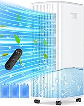 3-IN-1 Windowless Air Conditioner w/Double Tanks, Smart Timer, 3 Ice Packs, 60W Evaporative Air Cooler, 70&deg; Oscillation, 3-Speed 25-INCH Swamp Cooler Air Conditioner Portable for Room