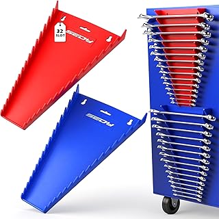 2-Pack Magnetic Wrench Organizer, 32-Slot Premium Wrench Rack Holder Tool Trays for Toolboxes Drawer Storage, SAE (1/4" - 1-1/16") & Metric (6mm - 24mm)