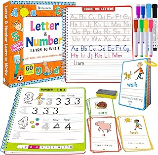 Preschool Learning Activities - 60 Reusable Cards, Pre-K Kindergarten Workbook, Autism Supplies Montessori Educational Game, Sight Words & Handwriting Practice Book for Kids Ages 3 4 5 6