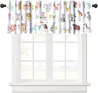 Kids ABC Alphabet Valance Curtains for Kids,Cute Animals Rod Pocket Short Window Treatments for Baby Room Boys Girls Bedroom Nursery Bathroom Kitchen,1 Panel,54" x 18"
