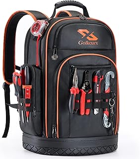 Golkcurx Tool Backpack, Heavy Duty Backpack Tool Bag, 1680D Implements Carrier for Electrician, Durable and Molded Base