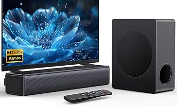 Sound bar with subwoofer, 200W 2.1 ch soundbar w/Dolby Atmos Surround Sound System, 3D Bass Adjustable Home Theater Bluetooth TV Speaker for Smart TV/Projector/PC