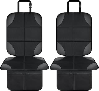 Musclez Baby Car Seat Protector for Child Car Seat, Baby Car Seat Cover Waterproof 600D Fabric Padding Non-Slip Backing 2 Mesh Pockets, Carseat Protector for Travel Vehicles Baby Pets (Black-2pcs)