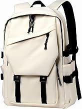 Men&rsquo;s and Women&rsquo;s Classic Large Capacity Backpack, Durable Fabric, Multiple Pockets, Adjustable Straps, Waterproof, Fits 15.6-Inch Laptop for Work and Travel (Ivory)