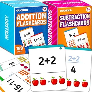 QUOKKA Addition & Subtraction Flash Cards Set for Kids Ages 4-8 &ndash; 338 Jumbo Math Flash Cards with Visual Aids, Sorting Rings & Reference Cards &ndash; Math Games for Kids 1st to 3rd Grade Classroom & Home