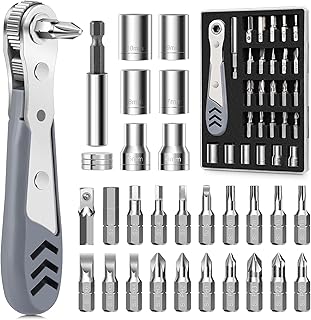 30in1 Right Angle Screwdriver, 36-Tooth Mini Ratchet Wrench, Angle Screwdriver for Tight Spaces, Low Profile Offset screwdrivers, Magnetic Ratchet Screwdrivers Repair Tool