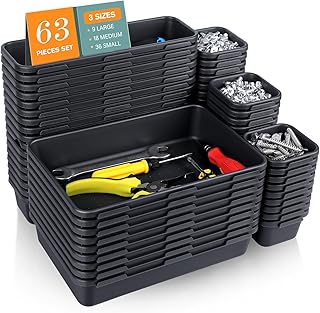 tchrules 63 PCS Tool Box Organizer Tray, Plastic Drawer Organizer Tray, 3 Size Desk Drawer Organizers, Toolbox Organization Storage Bins for Rolling Tool Chest Cart Cabinet Work Bench Small Parts