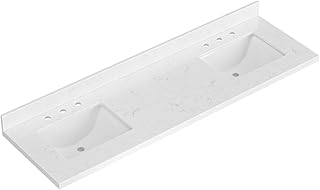 ARIEL 72 inch Double Bathroom Vanity top with Sink, 1.5 Inch Thick Miter Edge Carrara White Quartz top, Rectangle Double Sink Vanity top, Includes Backsplash