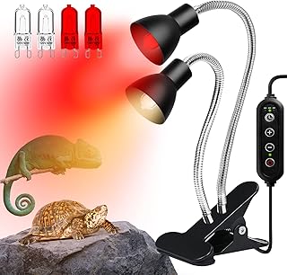 Heat Lamp for Reptile,UVA UVB Light for Turtle,Bearded Dragon Basking Light Bulbs,Dimmable 360&deg;Gooseneck UV Heating Lamp W/ G9 Mini Halogen Bulbs 60W (White*2?Red*2) for Tortoise/Snake/Lizard