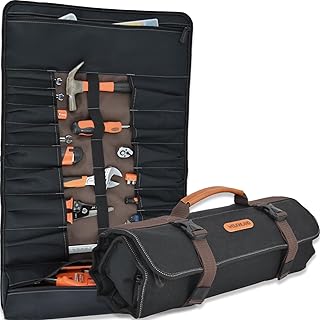 WELKINLAND 18-Pockets Waxed Canvas Tool Roll, Heavy-Duty tool bag roll, Waterproof tool roll up bag, 17" Canvas tool roll, Screwdriver roll up bag