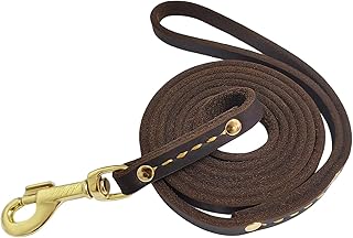 Leather Dog Leash 6 ft x 1/2 inch Heavy Duty Genuine Leather Dog Training Leash Soft and Strong Leather Leash for Small and Medium Dogs Brown