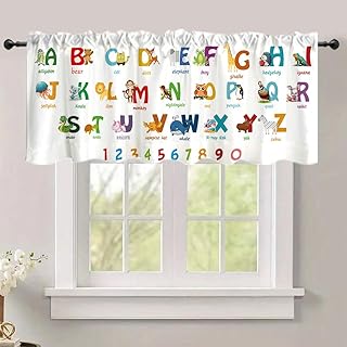 54x18 Inches Cartoon Cute Animal Alphabet Window Treatment Valance Colorful Number Theme Kids Decor Kitchen Dining Room Polyester Fabric Decorations Supplies