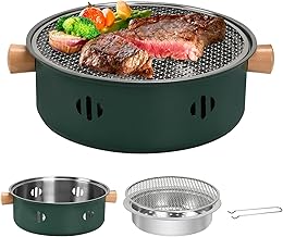 Portable Charcoal Barbecue Grill, 1pc Mini BBQ Grill Multifunctional Charcoal Grill Smokeless Round Tabletop Charcoal Grill for Indoor Outdoor Cooking Home Party Picnic Camping (Green)