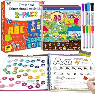 Elite Panda Preschool Learning Activities 60 Reusable Pages - Kindergarten Workbook with Search and Find Games, Letter & Number Tracing Book, Montessori Educational Toys for Kids Ages 3, 4, 5, 6 Gifts