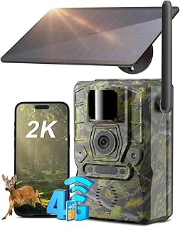 Xega 4G Solar Cellular Trail Camera with Live Feed, 2K GPS 7800mAh Wildlife Camera, No Glow 940nm Night Vision Motion Detection Instant Alarm 2-Way Audio Cloud/TF, Only Support The Build-in SIM Card