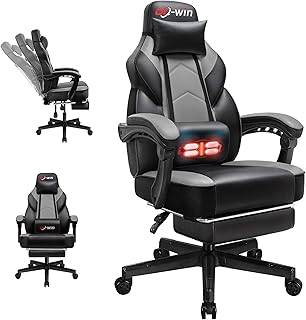 Gaming Chairs for Adults, Computer Chair with Footrest and High Back, Big and Tall Gamer Chair's with Massage Lumbar Support, 360&deg; Swivel Height Adjustable Gaming Chair, Grey
