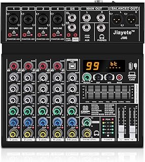 6 Channel DJ Mixer, Professional Audio Mixer, Metal, DSP 99 Preset Effects, Bluetooth Sound Board, 48V Phantom Power, Black USB Xlr Music Streaming Mini Mixing Console, Pa Mixer for PC, Podcast