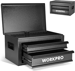WORKPRO 15 Inch Metal Tool Box with 2 Drawers & 1 Top Storage, Heavy Duty Portable Tool Box with Handle for Garage, Office and Home, Up To 85 LBS Load Capacity