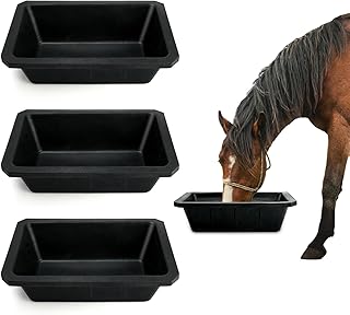 3Pcs Large Rubber Feeder Pan, 10 Quart/2.5 Gallon Horse Feed Bucket Water Bowl, Heavy Duty Water Troughs for Livestock Chicken Dust Bath Tub for Pig Goats Horses Farm Animal Feeding