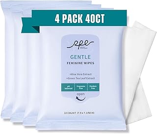 Large Feminine Wipes for Women, pH Balanced Soft Gentle Soothing Unscented Flushable Personal Hygiene Wipes for Intimate Period Care Portable to Go Sensitive Sanitary Wipes Travel (10ct, Pack of 4)