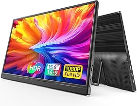 WGK 15.6 inch Portable Monitor 1080P FHD Travel Display HDMI/USB-C Compatible with Laptops, Desktops, Phones, PS, Mac, Xbox, Switch, and Other Gaming Devices Includes Stand and Speakers VESA