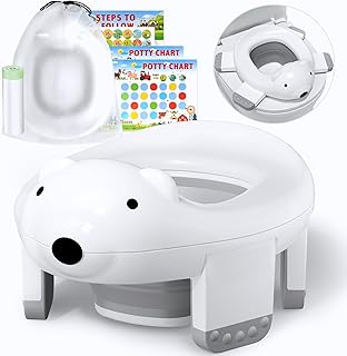 2 In 1 Portable Potty Seat, Travel Potty Seat for Toddlers with Safety Locks, Complete with Training Charts, Storage Bag and Liner Bags, 12 Months+(1 Pack)