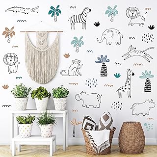 AOWDIAO Safari Wildlife Animal Wall Decals Line Art Peel & Stick Decor for Kids&rsquo; Room & Nursery