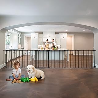 150" Extra Wide Baby Gate, Play Yard Child Safety Gate, Dog Gates with Auto-Close Door, Double Locking System for The House Doorways, Fireplace, Kitchen, 6-Panels, 30" Tall